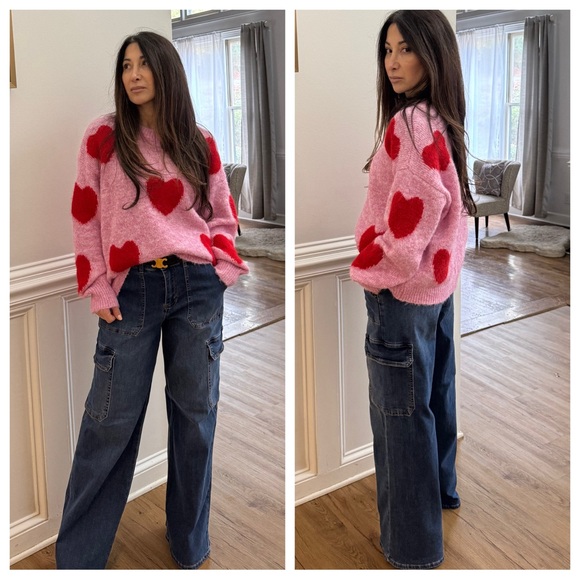 FROM PARIS FRANCE CHIC  HEART OVERSIZED SWEATER - Picture 3 of 4